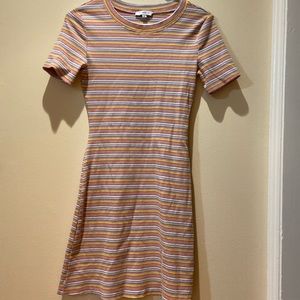 Fate pink and blue striped fitted dress
